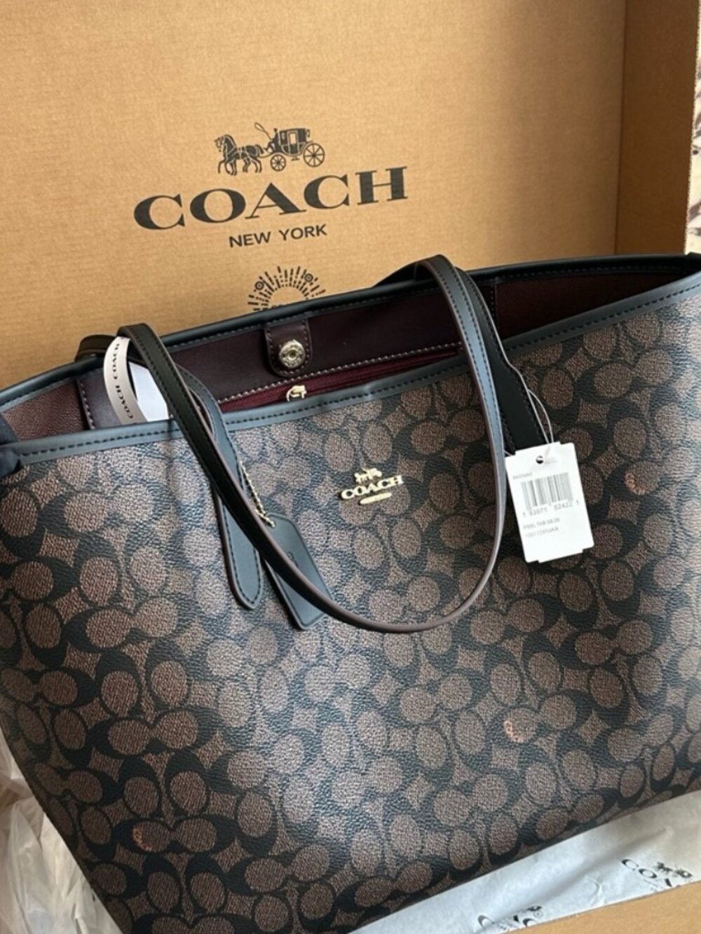 COACH Signature Brown Black Canvas Tote Bag